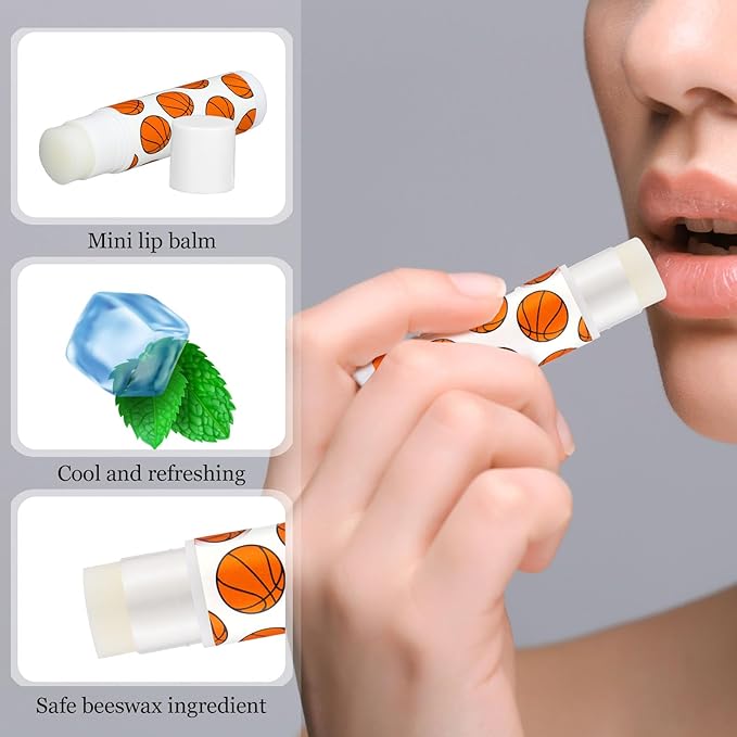 18 Sets Party Favors Lip Balm and Lipstick Holder Keychain Bulk Sport Ball Team Gifts Natural Moisturizing Lip Balm Keychains Pouch for Team Gifts Sports Party Supplies(Basketball)