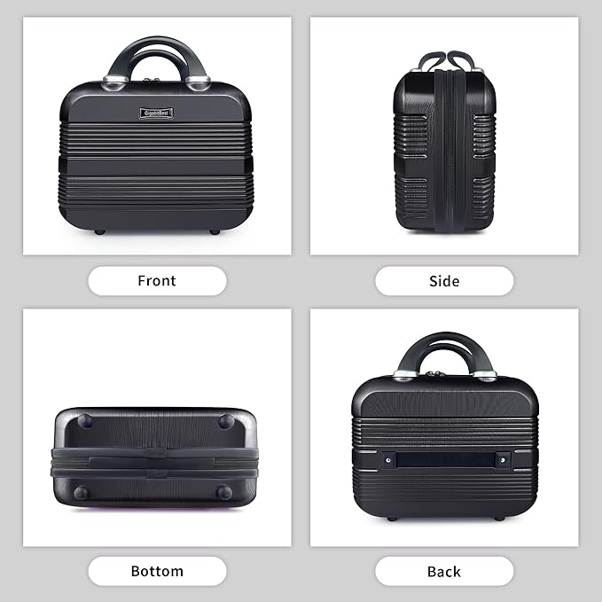 14" Portable Hard Shell Makeup Travel Case - Stylish PC+ABS Cosmetic Organizer for Women - Scratch-Resistant, Elastic Strap, Mini Suitcase - Perfect for Romantic Gifts（Midnight Black）