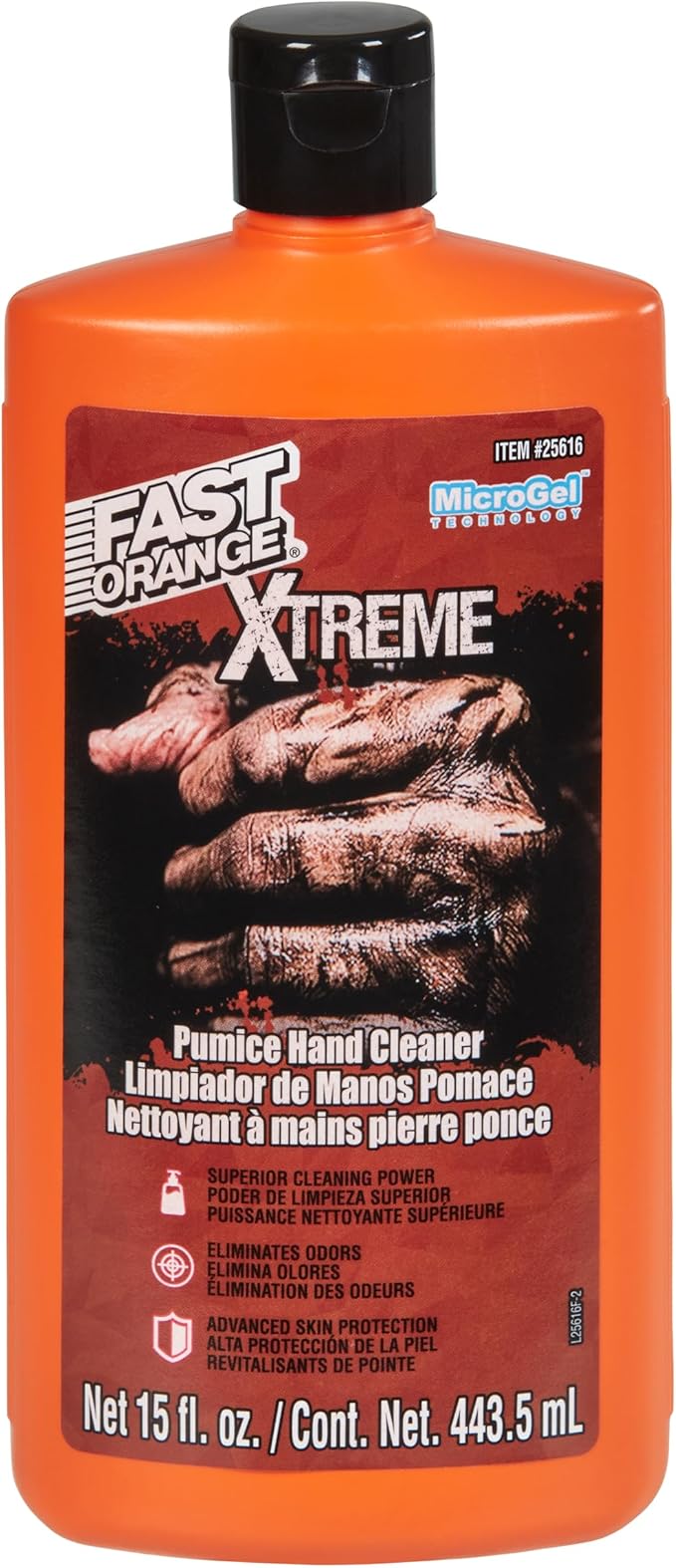 Fast Orange 25616 Xtreme Heavy Duty Hand Cleaner, Natural Citrus Scent, Waterless Cleaner For Mechanics, Strong Grease Fighter, Eliminates Odors while Protecting Skin 15 Fl. Oz