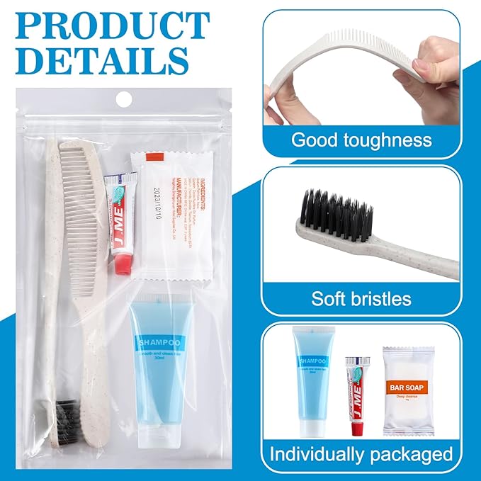48 Sets Basic Toiletry Kits Homeless Care Package Supplies Personal Hygiene Kits Bulk Include Disposable Toothbrush Toothpaste 30 Ml Shampoo Comb Bath Soap for Women Men Travel Charity Hotel