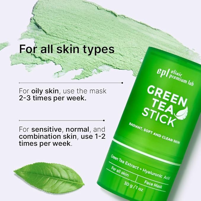 2-in-1 Green Tea Mask Stick - Blackhead Remover Mask & Hyaluronic Acid Moisturizer - Facial Deep Pore Cleanser - Face Masks for Skincare (2-pack, Tea Tree)