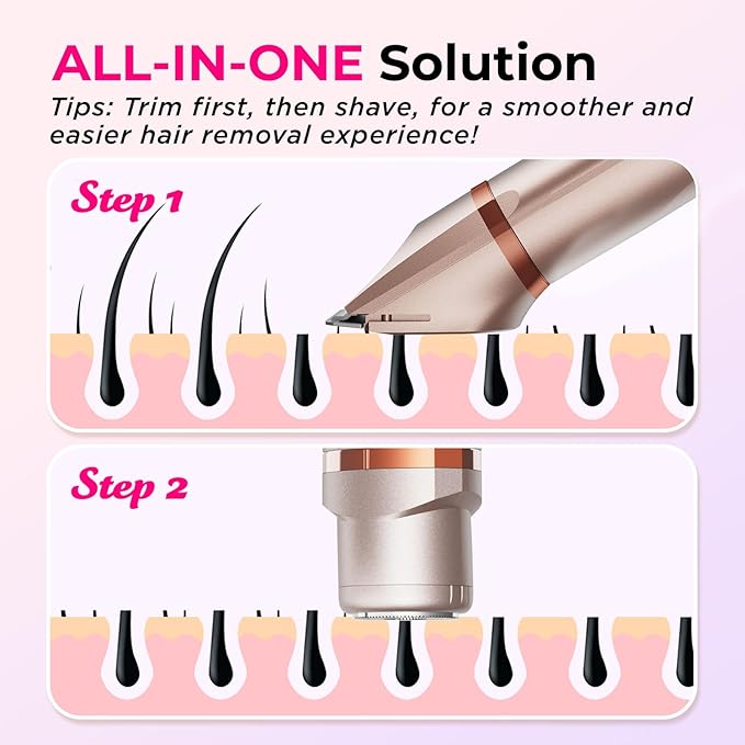 Bikini Trimmer for Women Pubic Hair: 2 in 1 Eletctric Razors for Women - Rechargeable Eletctric Shaver - IPX7 Waterproof Bikini Trimmer for Underarm Leg Arm Body (Rose Gold)