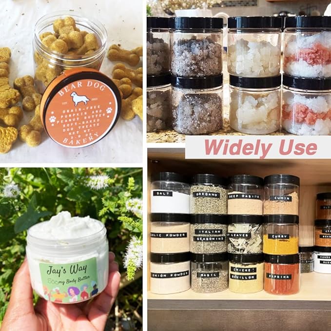 2 oz Plastic Containers with Lids 100pcs Plastic Jars with Lids + 3/5/10 Gram 24pcs Sample Containers Travel Jar– Great for Lip Scrub, Body Butters, Cream, Lotion, Labels & Spatulas (124 Pack)