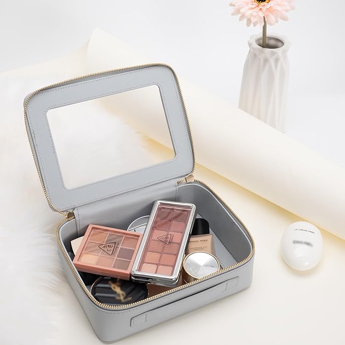 Aveniee Clear Makeup Bag Organizer, Portable Travel Toiletry Cosmetic Bag Case for Women, Heavy Duty Vegan Leather Make Up Pouch Car Bag for Essentials(Middle+Large) - Slate blue