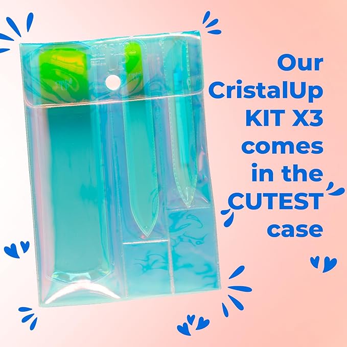Starter Crystal Nail Set Care - 3PC Includes Glass Foot Scraper, Medium Crystal Nail File, and Cuticle Stick for Natural Nails, Glass Nail File Kit