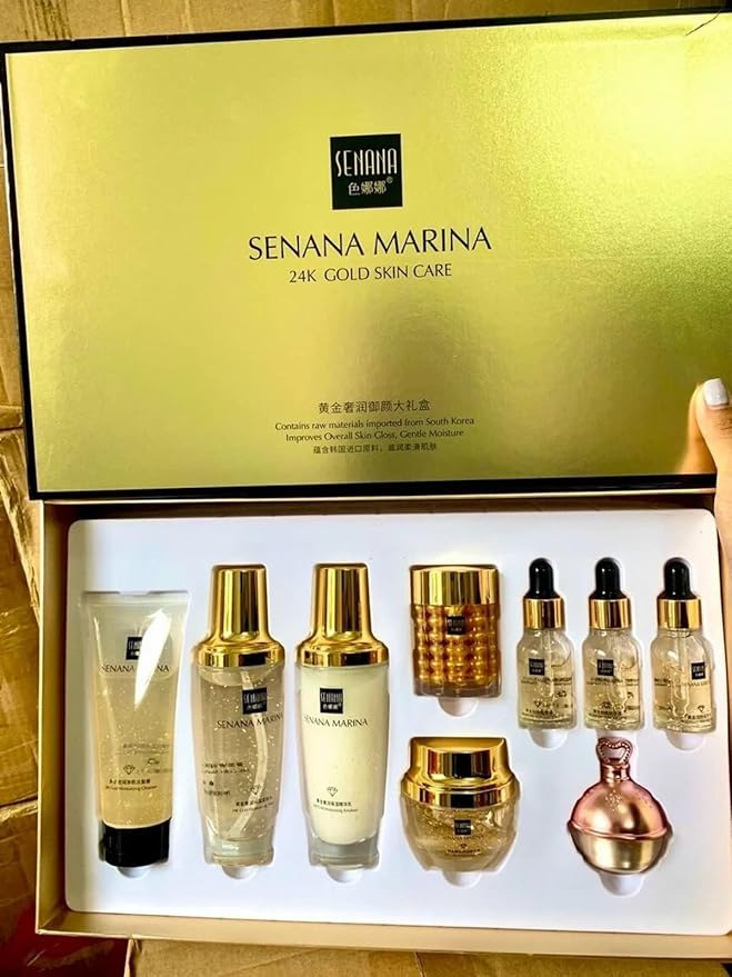 24K Gold Skin Care Set - 9-Piece Collection for Ultimate Moisturizing, Pore-Shrinking, and Oil Control