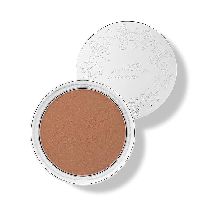 100% PURE Powder Foundation Matte Finish Face Makeup - Oil Absorbing Pressed Poreless Concealer - Vegan Fruit Pigmented Cocoa Color (Deep Shade w/Neutral Undertones) - 0.32 Oz