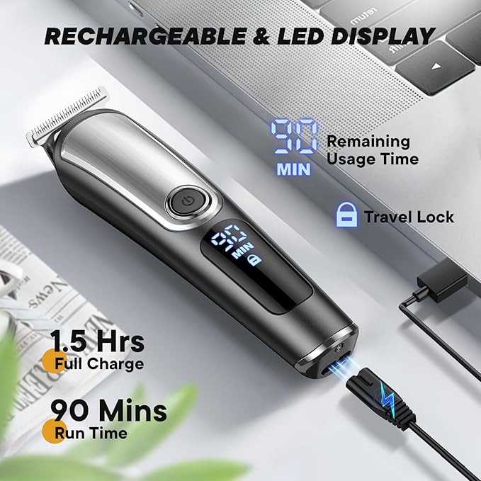 Beard Trimmer for Men, Electric Razor Shavers for Men Face, Cordless Rechargeable Waterproof Mens Grooming Kit, Mustache Nose Body Hair Trimmer Clipper, LED Display, Gifts for Men Fathers Boys