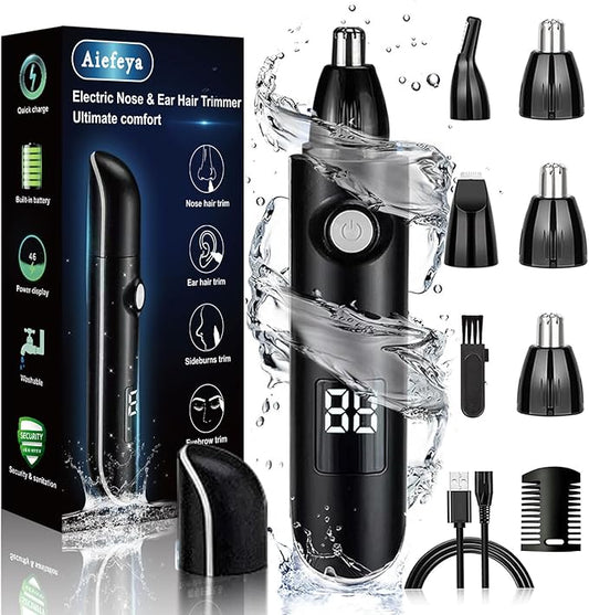 Nose Trimmer for Men & Women, Professional Eyebrow & Facial Hair Remover, IPX7 Waterproof, USB Rechargeable, Easy Cleaning, All-in-ONE
