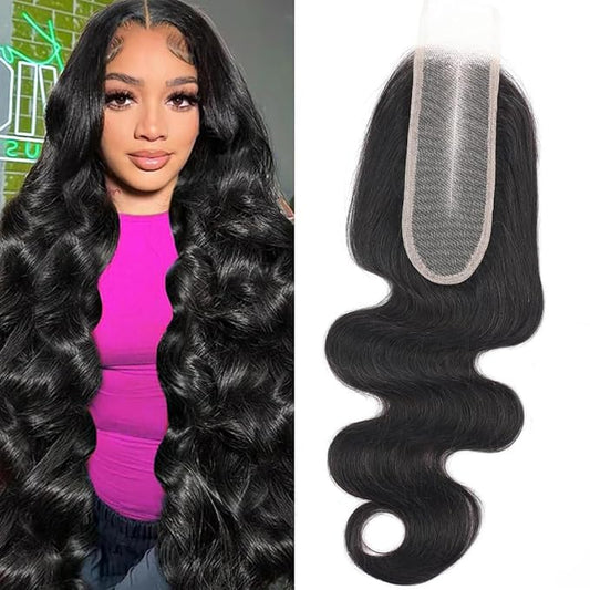 2x6 HD Transparent Skinlike Human Hair Lace Closure Body Wave 18inch 100% Brazilian 2x6 Closure Virgin Human Hair Kim K Middle Part Closure Body Wave Natural Black Glueless Pre Plucked Bleached