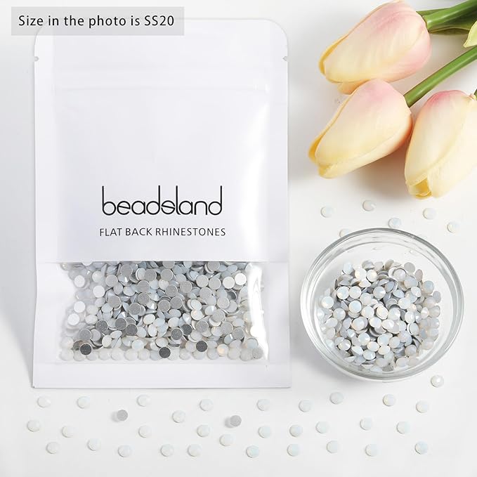 Beadsland 1440pcs Flat Back Crystal Rhinestones Round Gems for Nail Art and Craft Glue Fix, White Opal, SS16, 3.8-4.0mm