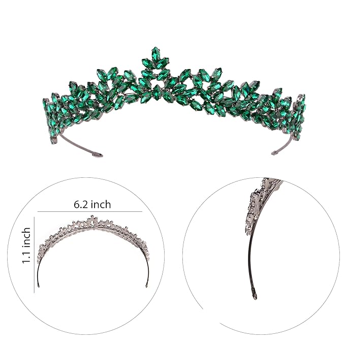 Women's Tiara, Crown for Henna Wedding Party | Glitter Hair Accessories for Bridal Birthday Pageant Prom Halloween Costume Christmas Party, Princess Crowns | Dream Design - Green