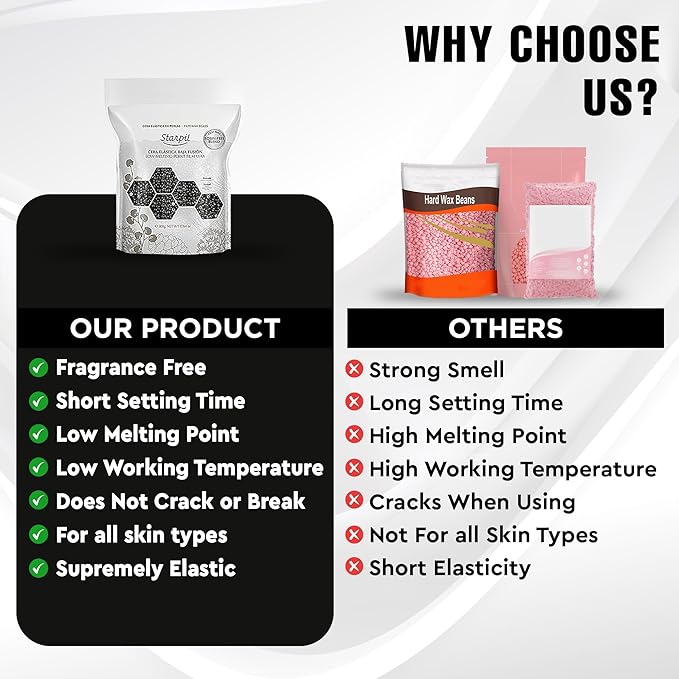 Starpil Wax 500g / 1.1 lb Rosin Free Black Hard Wax Beads for Painless Hair Removal, Strip less Body Wax Beans, Polymer Blend Bikini Wax for Face, Coarse Hair Removal Wax Beans for Sensitive Skin