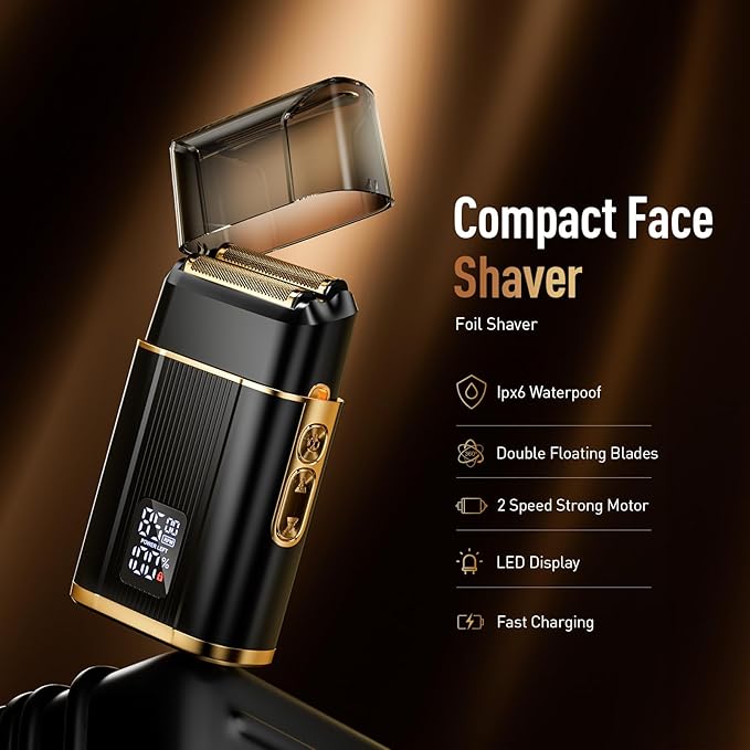 Professional Foil Shaver for Men: Cordless Electric Razor with High-Speed Dual Blades, Rechargeable USB-C, IPX6 Waterproof & Travel-Friendly/Home Use