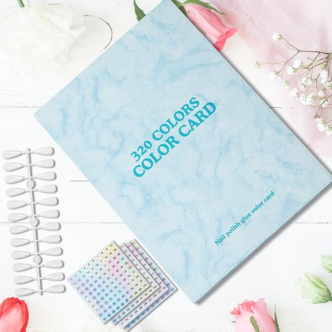 320 Nail Color Chart Book,Leather Nail Color Display Book with 480 Nail Tips & 1-400 Number Labels,Professional Nail Color Chart Display Book for Nail Polish Nails Art Design(Blue)