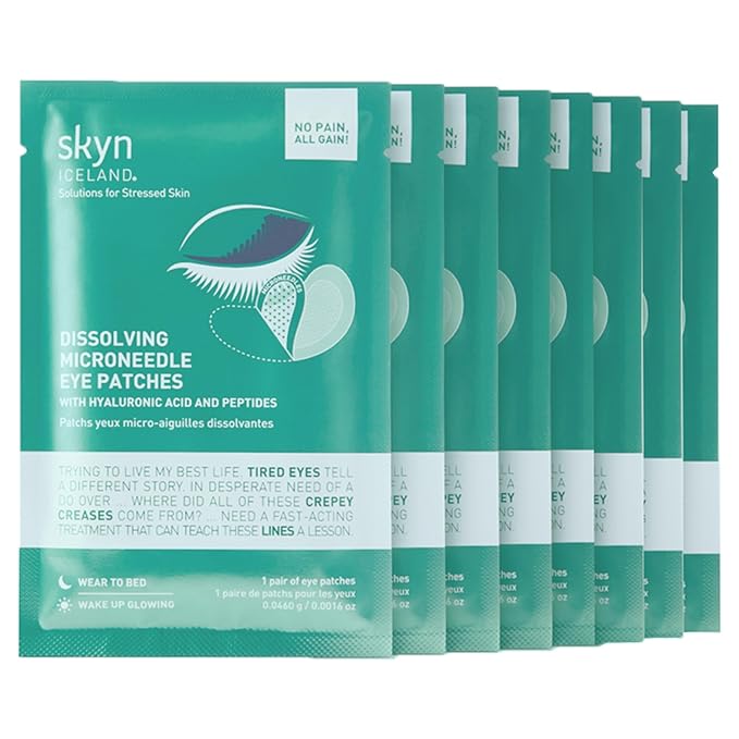 skyn ICELAND Dissolving Microneedle Under Eye Patches With 39% Hyaluronic Acid & Peptides. No-Slip Eye Mask to Firm And Reduce Wrinkles & Fine Lines, 8 Pairs