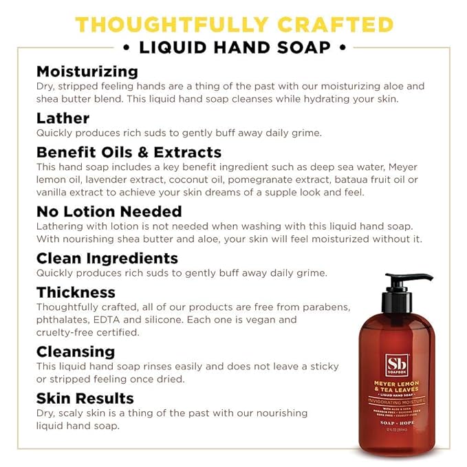 Soapbox Liquid Hand Soap Refill, Meyer Lemon & Tea Leaves, Gentle & Moisturizing Hand Wash for Kitchen and Bathroom, Vegan & Cruelty Free, 64oz Half Gallon Refill (Pack of 1)