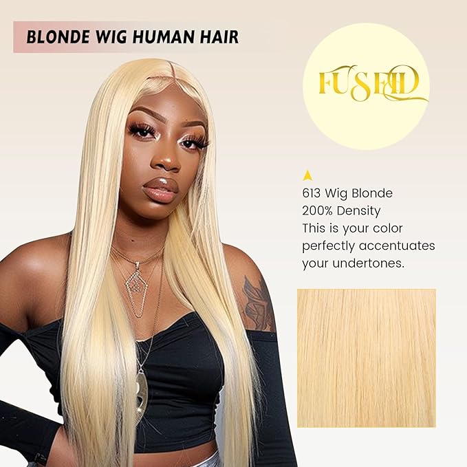 Blonde Wig Human Hair 613 Lace Front 38 Inch Straight 13x4 HD Lace 200% Density Pre-Plucked with Baby Hair for Women (Natural Hairline)