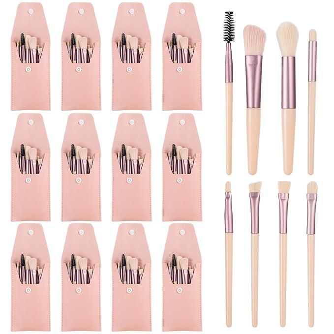 12 Sets Travel Makeup Brushes, Makeup Brush Bag with 8 Brushes, Bridesmaid Present, Synthetic Fiber Makeup Brush, Foundation Blush Shadow Brush Set, Portable Makeup Brush Set for Weddings Parties