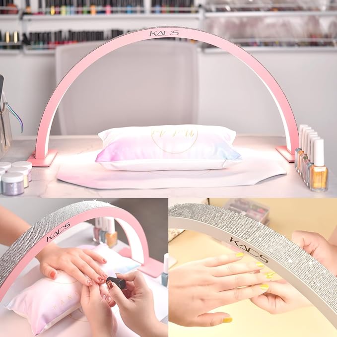 KADS 29In Wide Half Moon Nail Desk Lamp, Half Moon Light for Nail Desk, Lash Light for Eyelash Extensions with 3 Color Temperature 3000k-6500k for Nail, Lash, Tattoo, Skincare (Pink)