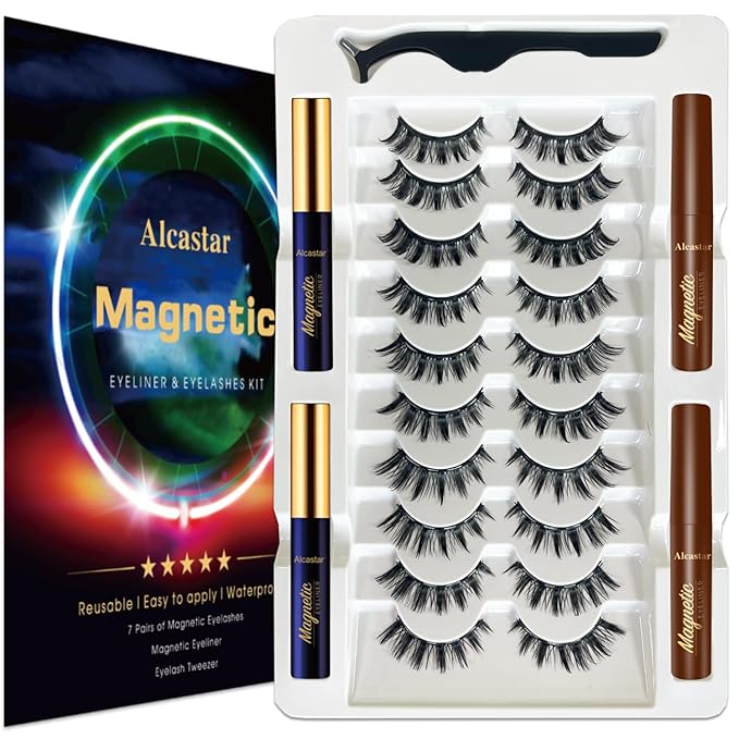 Alcastar Magnetic Eyelashes with Eyeliner Kit, Magnetic Lashes Natural Looking with, Long Lasting, Easy Apply,Cruelty-Free. (Fluffy-DH0602)