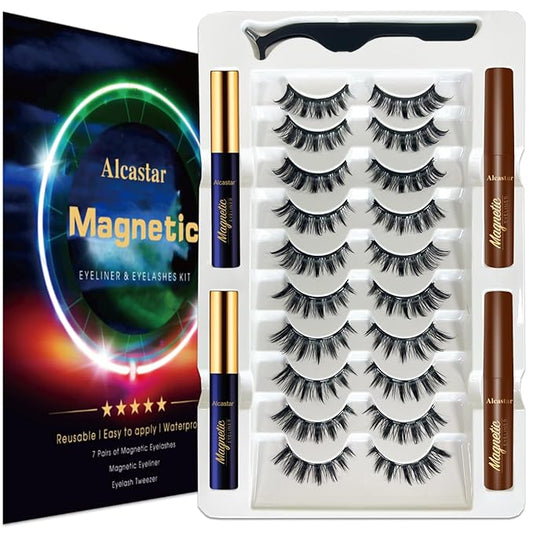 Alcastar Magnetic Eyelashes with Eyeliner Kit, Magnetic Lashes Natural Looking with, Long Lasting, Easy Apply,Cruelty-Free. (Fluffy-DH0602)