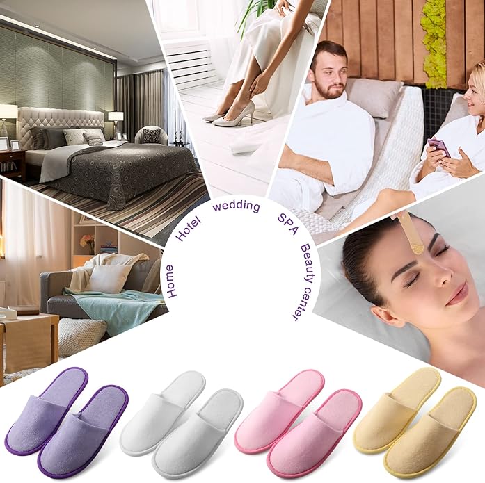Geyoga 24 Pairs Disposable Slippers for Guests Bulk 2 Size Cotton Hotel Spa House Slippers for Graduation Wedding Party Shoeless Home Travel Individually Wrapped