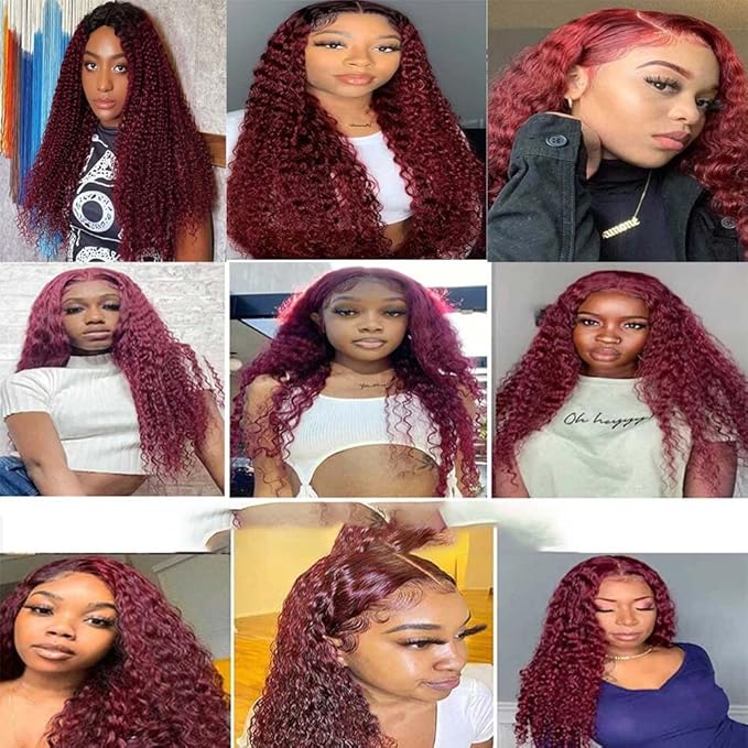 Ombre 1B99j Human Hair Curly Bundles Burgundy Curly Hair Bundles Black Mixed With Burgundy Grade 8A Two Tone Brazilian Human Hair Extensions Soft and Silky for Black Women 20 22 24 Inch