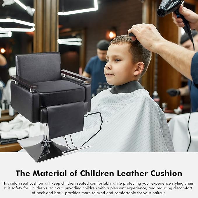 Salon Booster Seat for Kids, Children Hair Styling Seat Cushion PU Leather Barber Beauty Salon Equipment, Booster Seat for Kitchen Chair, Black