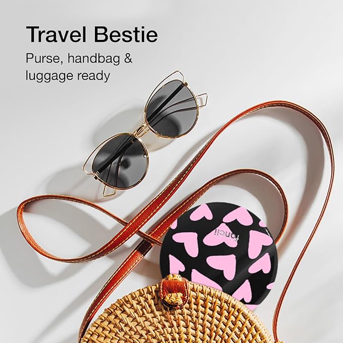 Fancii Taylor LED Lighted Travel Makeup Mirror, Rechargeable with 10x/1x Magnifying & 3 Light Settings - Compact, Portable, Large 5” Wide Hand Mirror for Handbag and Purses, Taylor (Love Train)