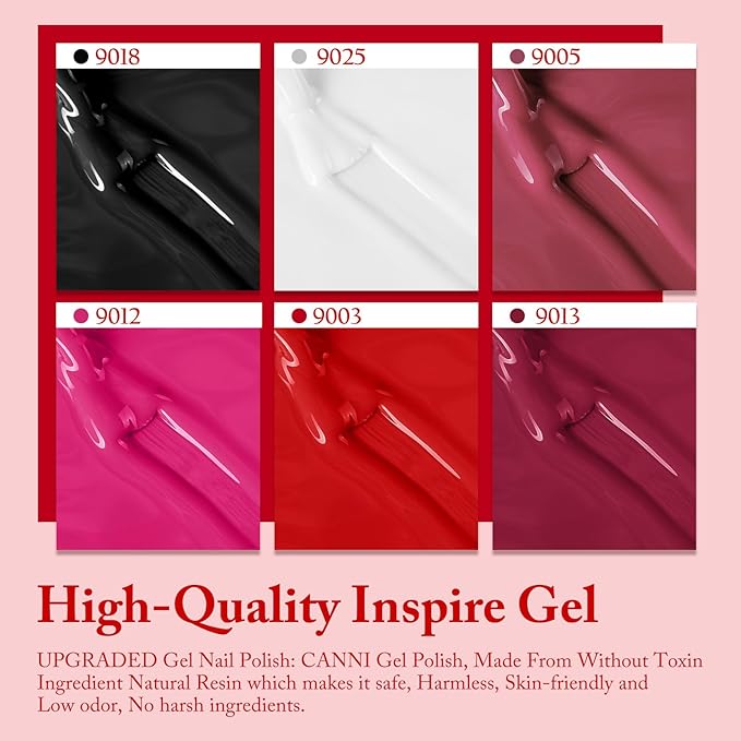 CANNI Gel Nail Polish Set, 6 Colors 9ML Nail Black White Red Pink Gel Nail Polish Brown Reddish Set Soak Off Uv LED Lamp Nail Art Design Manicure Salon for Women