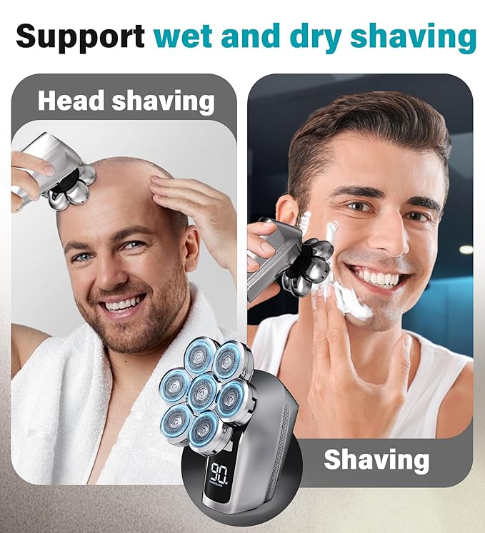 Head Shavers For Bald Men, Upgraded 7D Electric Razor For Men Cordless Rechargeable Electric Shavers For Men Ipx7 100% Waterproof Dry & Wet Bald Head Shaver Beard Grooming Kit With Led Display