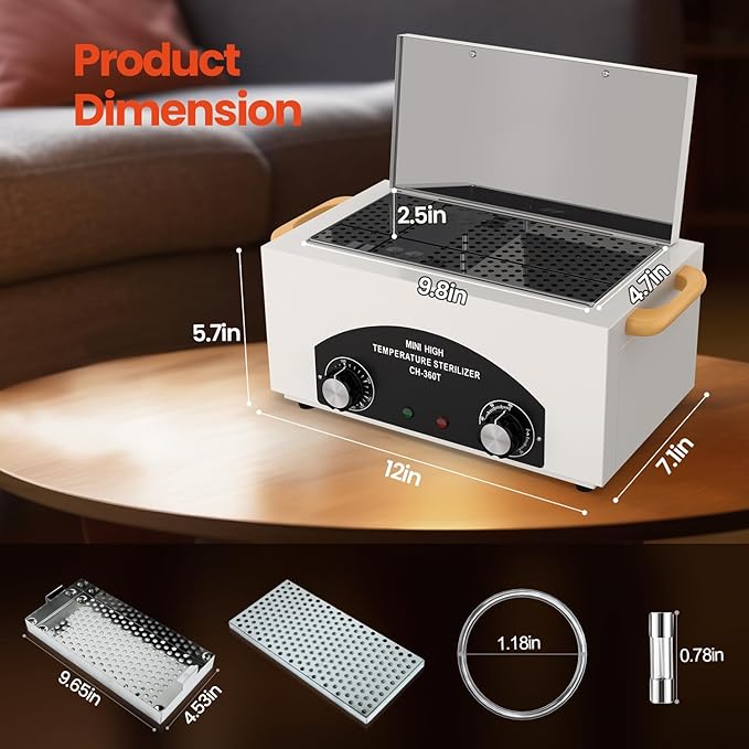 High Temperature Metal Tool Cleaner Machine, 2L Dry Heat Cleaning Box with Temperature & Time Setting, Cleaning Cabinet with Handle, for Beauty Salon, Barber Shop, Lab, Dental, Home, Restaurant, White