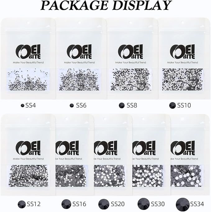 Black Flatback Rhinestones, Glass Rhinestones for Nail Art and Craft, Glue Fix, Loose Crystal Gemstones(Black, SS4, 1440pcs, 1.5-1.7mm)