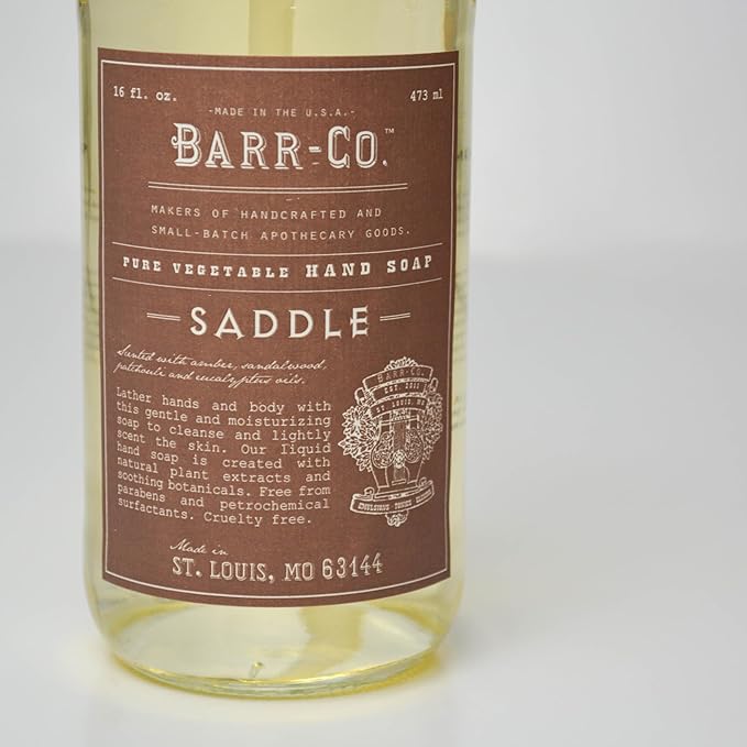 BARR-CO. Saddle Hand Soap – Natural Liquid Soap for Bathroom & Kitchen, Vegan, Moisturizing Formula, Amber, Sandalwood & Musk Scent 16 fl oz