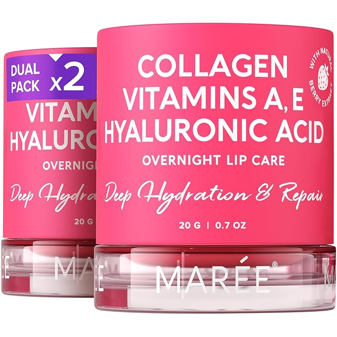 MAREE Lip Mask with Hyaluronic Acid 2 PACK - Overnight Butter Balm - Moisturizer for Very Dry Lips - Hidratante de Labios Care Hydration