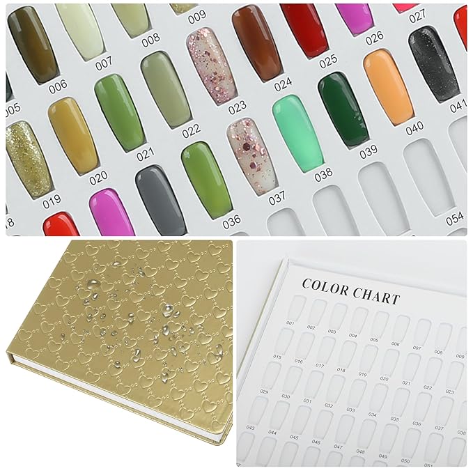 308 Colors Nail Swatches Book with 360 Nail Tips Professional Nail Color Chart Card Display Gel Polish Book Nail Painting Practice Design Board No Need Pasting, No Need Glue for Nail Salons