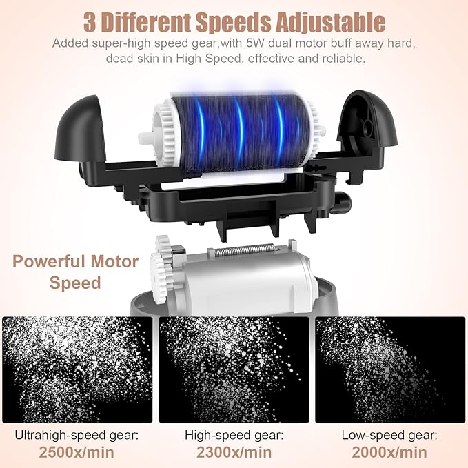 AdamPark Electric Foot File Callus Remover for Feet, Rechargeable Pedicure Kit Foot Care with 3 Speed, Callus Remover Kit with 3 Roller Heads, Battery LCD Display for Remove Cracked Heels Calluses