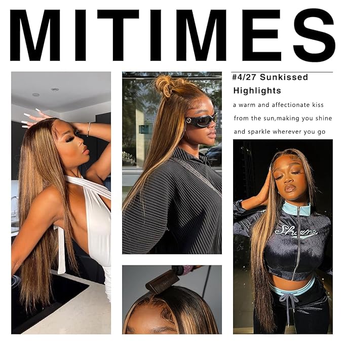 13x6 Honey Blonde Lace Front Wig Pre Plucked Glueless Highlight Straight Lace Front Wig 180 Density Color Long Straight Yaki Synthetic HD Lace Front Wig 32inch