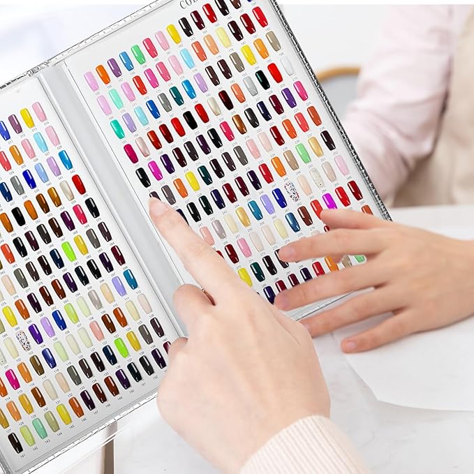 308 Nail Polish Swatches Book Leather Nail Color Display Book,UV Gel Polish Book Nail Painting Practice Design Board, Fake Tips Nails Sample Display Nail Art for Nail Salons