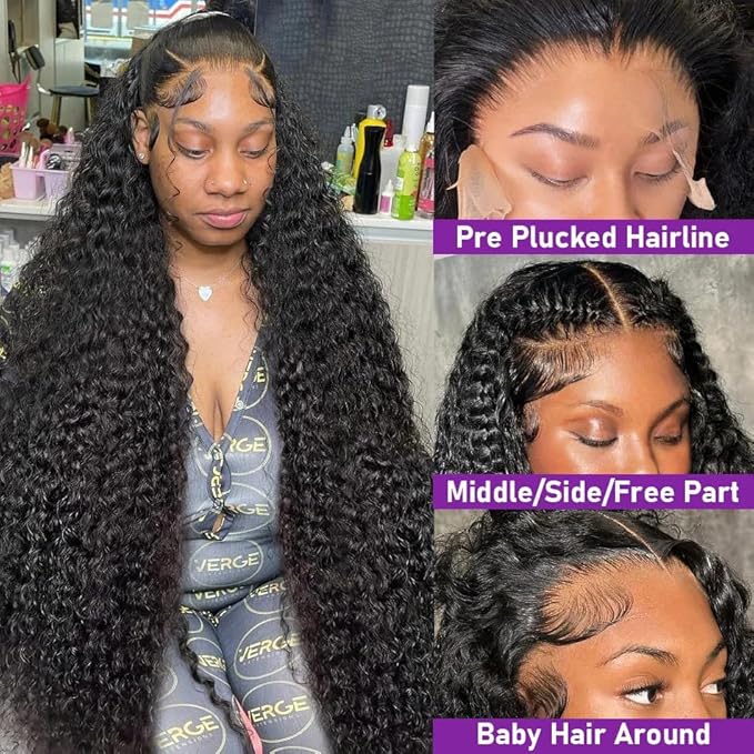 32 Inch 13x6 Deep Wave Lace Front Wigs Human Hair Pre Plucked Deep Curly Wig Human Hair 180% Density Deep Wave HD Frontal Glueless Wigs Human Hair with Baby Hair for Women
