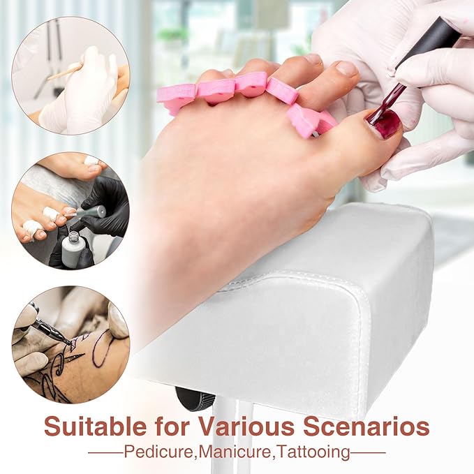 Pedicure Foot Rest,Height Adjustable Pedicure Chair,Non-Slip Pedicure Stool for Massage Office or Home (White)