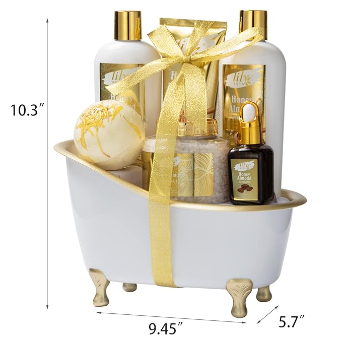 Mothers Day Gifts for Mom - 7-Piece Honey Almond Spa Gift Set for Women, Bath & Body Gift Set, Bath Collection with Bath Bomb & More | Christmas, Birthday Gifts for Her, All Occasion Holiday Present