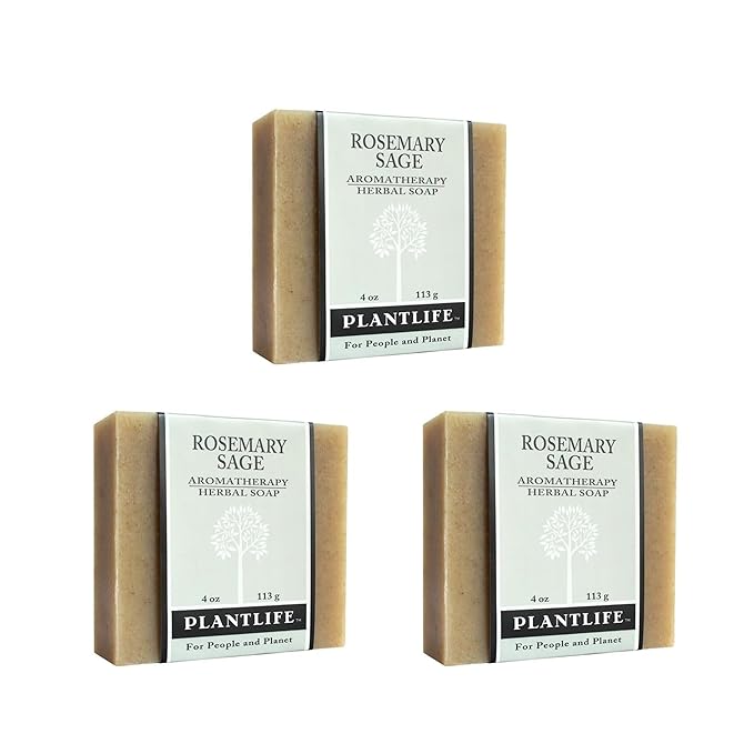 Plantlife Rosemary Sage 3-Pack Bar Soap - Moisturizing and Soothing Soap for Your Skin - Hand Crafted Using Plant-Based Ingredients - Made in California 4oz Bar