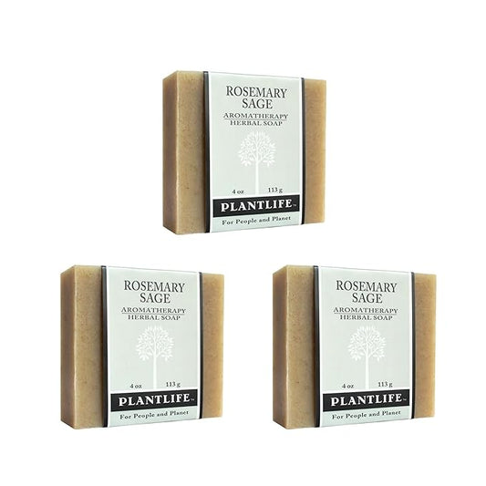 Plantlife Rosemary Sage 3-Pack Bar Soap - Moisturizing and Soothing Soap for Your Skin - Hand Crafted Using Plant-Based Ingredients - Made in California 4oz Bar