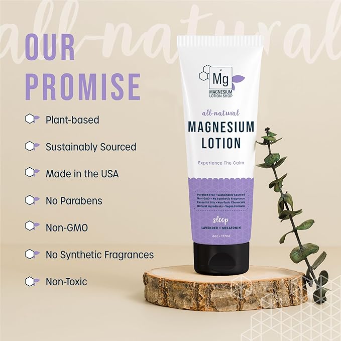 Melatonin + Lavender Magnesium Lotion for Sleep | 250 mg Magnesium and 3 mg Melatonin per Teaspoon | 6 oz Bottle of Lavender Lotion | Proudly Made in America