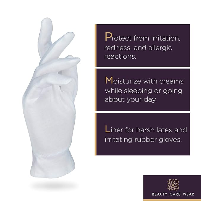 White Gloves Medium (10 pair) - Cotton Gloves for Eczema, Cotton Gloves for Dry Hands, White Cotton Gloves for Women, Spa Glove, Lotion Glove, Sleeping Glove