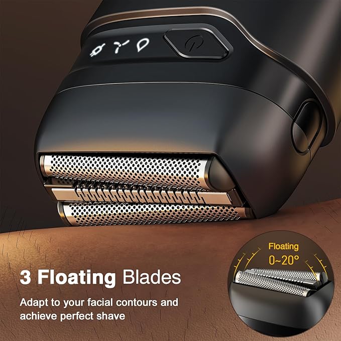 Electric Razor, Upgraded Mini Electric Shaver for Men, Foil Shaver for Men with 3 Blade Heads Floating Head IPX7 Waterproof Wet/Dry USB Type C Stylish Design