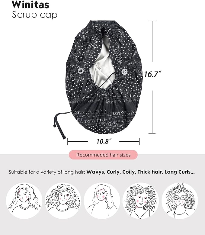 Satin Lined Work Cap with Button for Long Hair Women