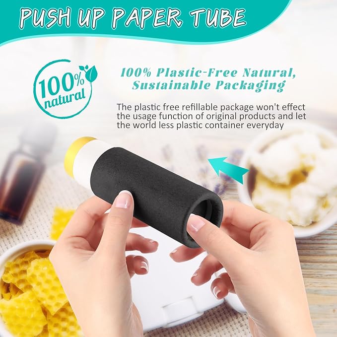 50 Pcs 0.3 oz Paperboard Lip Balm Tube,Empty Kraft Paper Chapstick Tube Holder,Push-Up Style Biodegradable Solid Perfume Lip Gloss Container for DIY Homemade Balm,Non-Plastic Container- Black